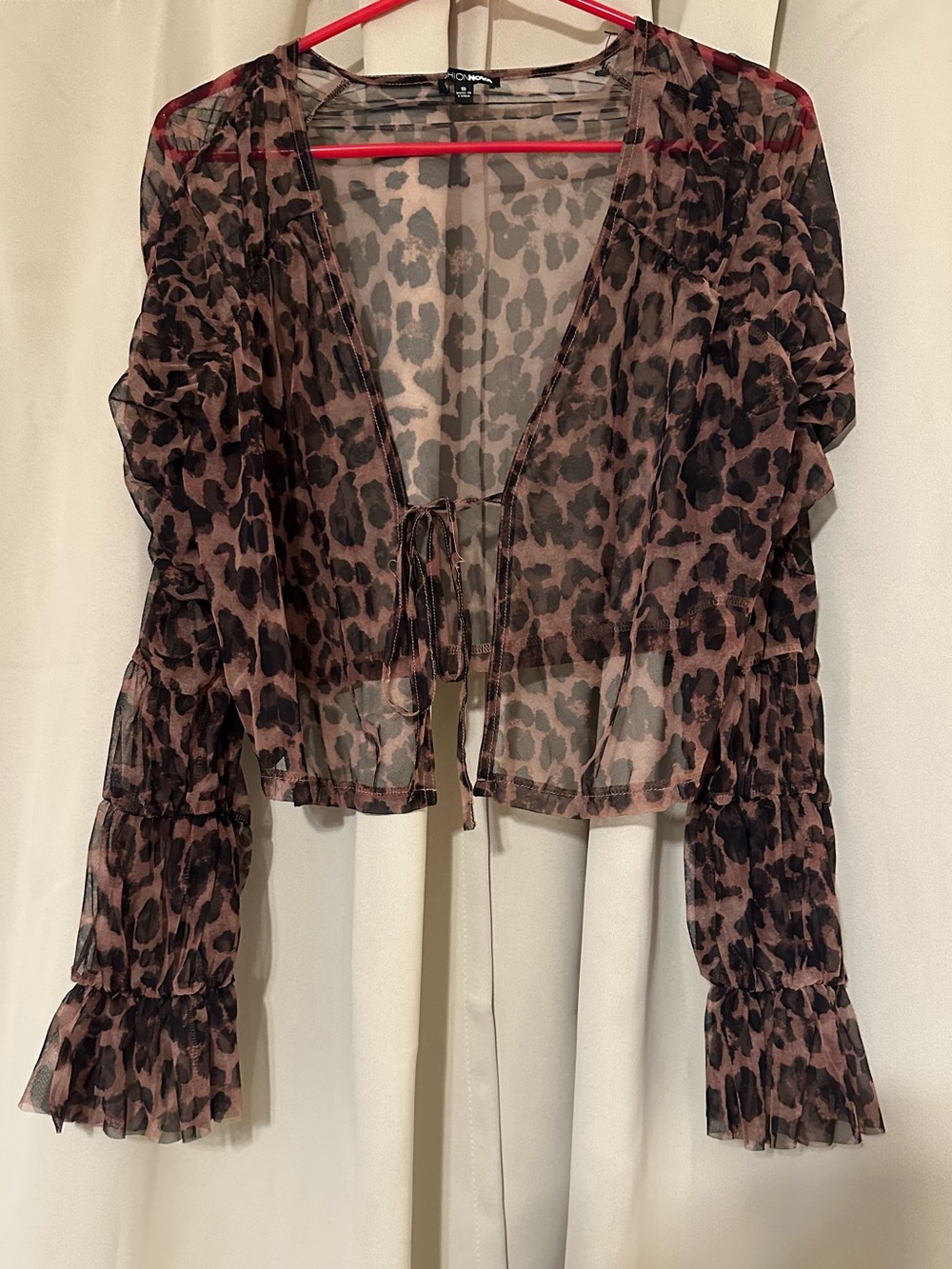 Fashion Nova Sheer Leopard Tie-Front Blouse - Brown & Black